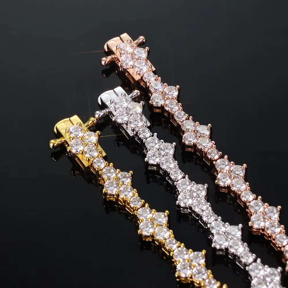 Hiphop Jewelry 925 Sterling Silver Moissanite Tennis Chain Womens Necklace Iced Out VVS Diamond Flower Shape Tennis Chain