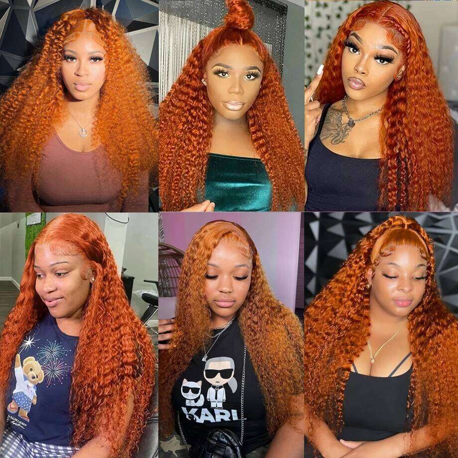 30 Inch Orange Ginger Human Hair Water 13x4 13x6 Hd Lace Deep Wave Frontal Wig Colored Transparent Curly Wigs For Women