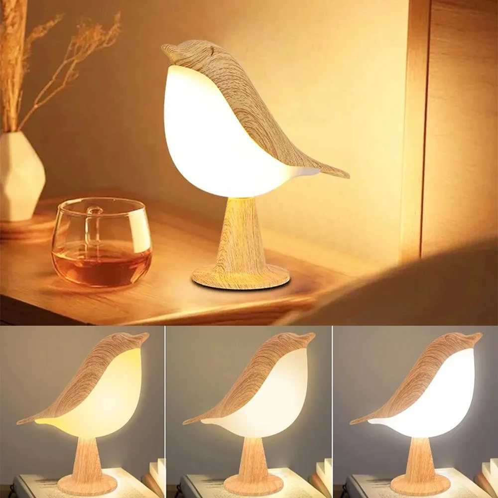 Modern Simple Magpie LED 3 Colors Bedside Lamp Wooden Bird Night Light Touch Control Bedroom Table Reading Lamp Home Decor Light XJ250703