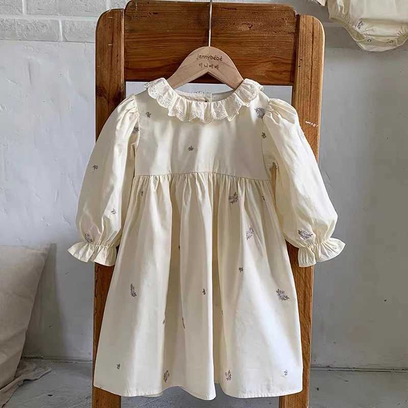 Girls Puff Sleeve Birthday Party Dress Autumn Kids Dress Vestidos Cotton Children Elegant Embroidered Flowers Dresses Clothes R250704