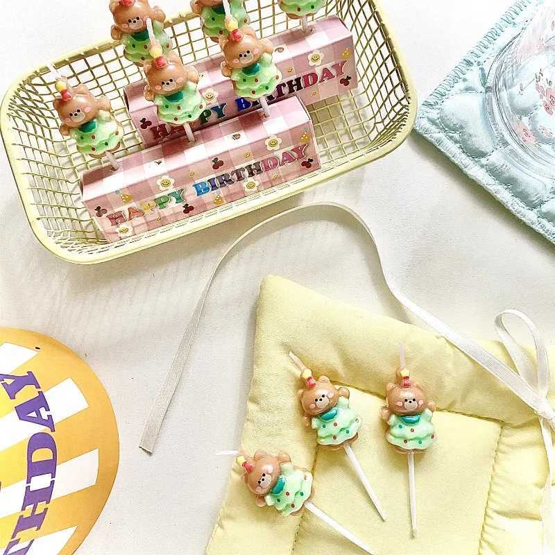 3pcs Wear Skirt Bear Candles Kids Birthday Cake Decoration Cake Toppers Cartoon Bear Birthday Candle W250704