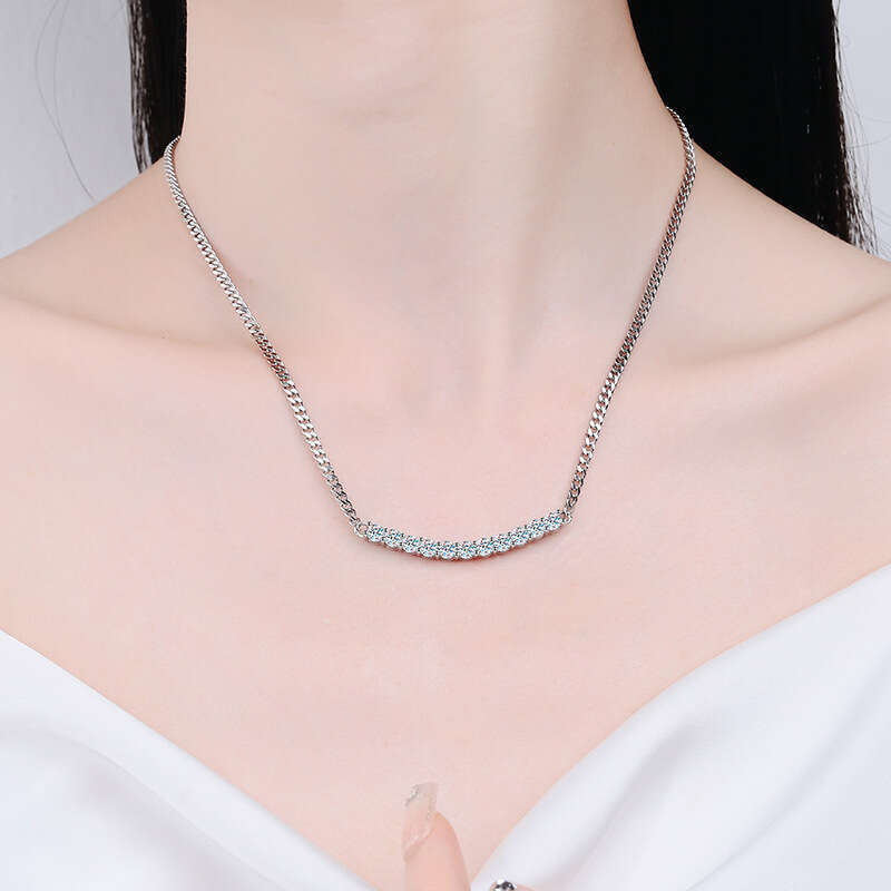 S925 Pure S925ier Korean S925tyle Cuban for Women D Color 2.2 caratS925 S925ingle Dia 20 PointS925 MoiS925S925anite Necklace 3fb