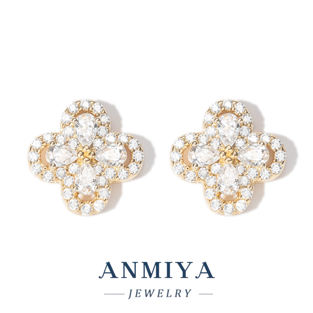 Luxury 18k Gold Plated Silver Jewelry for Women Premium 925 Clover Stud Earrings Four-Leaf Design for Gifts