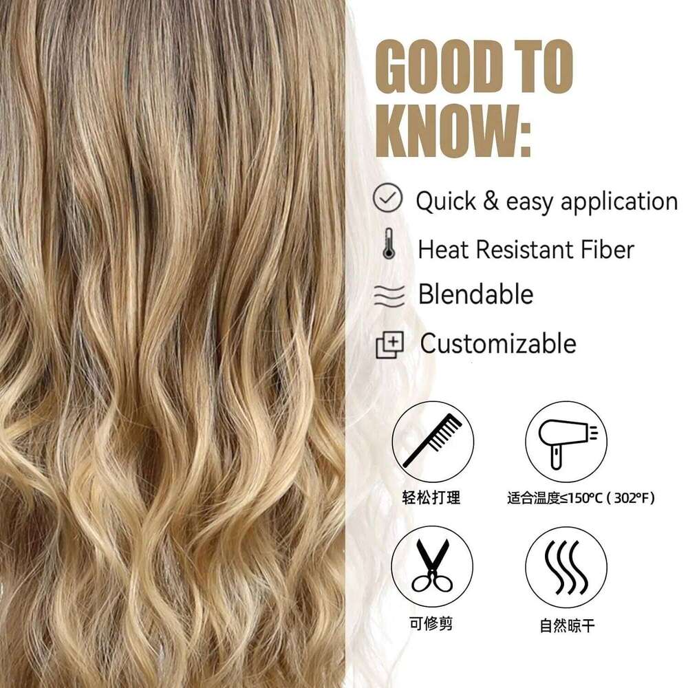 Ombre Synthetic Long Wavy Wig with Fluffy Bangs Women Natural Hair Brown Blonde Highlight Wigs for Daily Cosplay Use