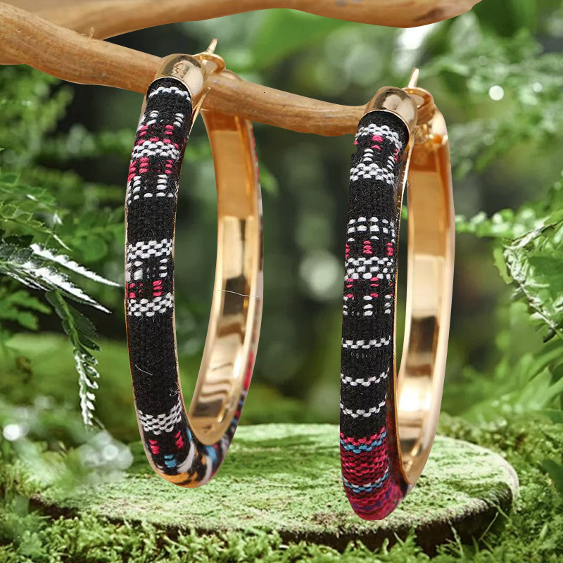 Bohemian Style C-Shaped Colorful Fabric Strip Niche Design Fashion Trend Women's Hoop Earrings