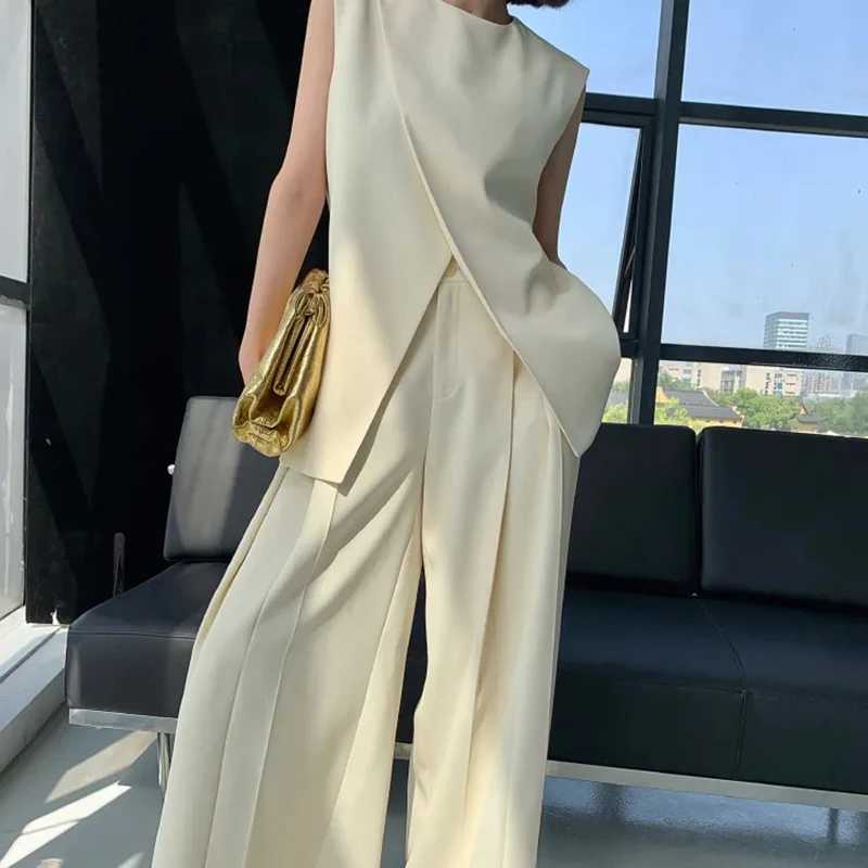 Deconstructed Slveless Vest Suit Set Women Summer Elegant Asymmetric Vest Wrinkle Resistant Avant Garde Office 2Piece Set X250704