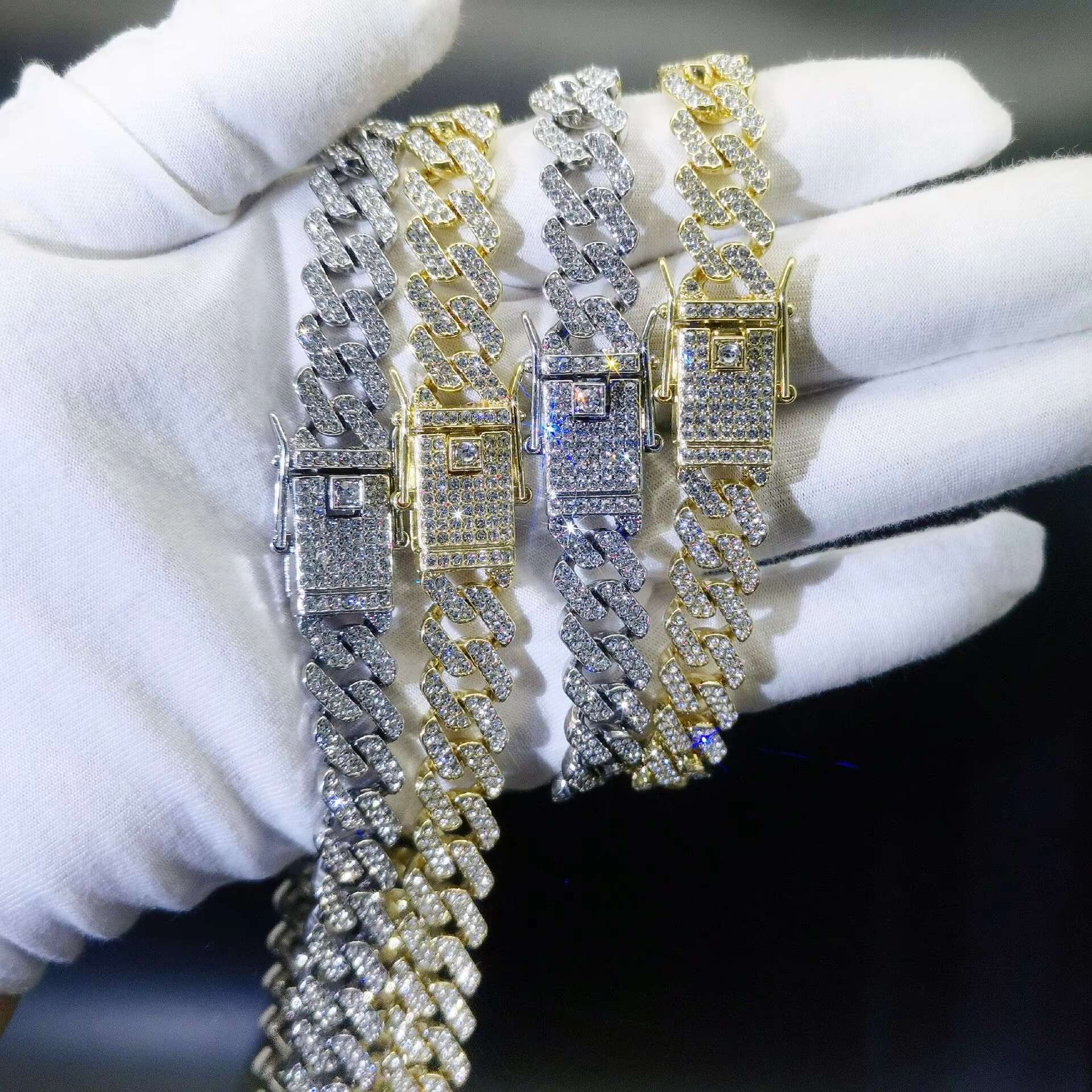 12mm Wide Bracelet Hip Hop Jewelry Fashion Miami Cuban Chain Bracelet Iced Out Diamond Bracelet