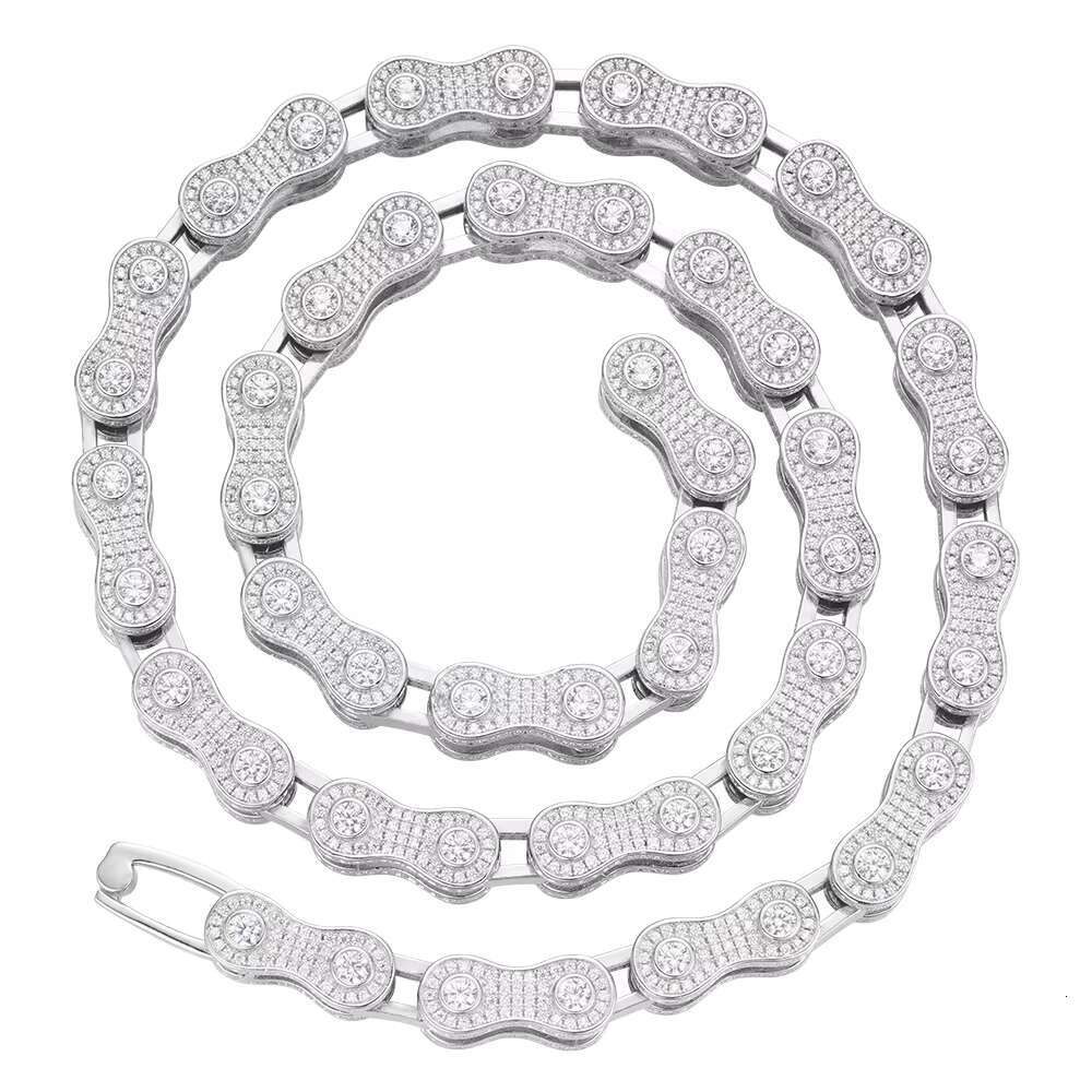 Hip Hop Jewelry White Gold Plated Iec Out VVS Moissanite 925 Sterling Silver Bicycle Motorcycle Chain Necklace for Men