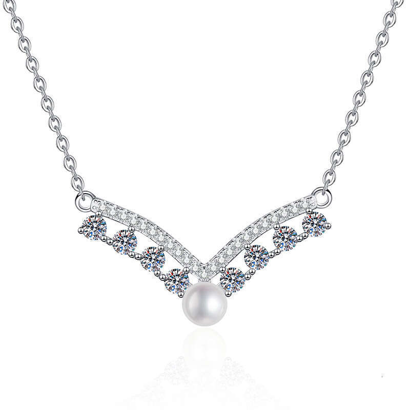 S925 Pure S925ier MoiS925S925anite Necklace V-S925haped Queen S925tyle Natural FreS925hwater Pearl 9be