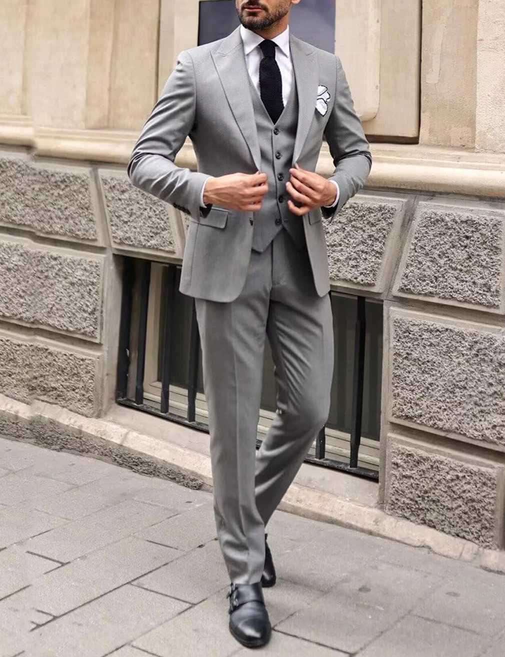 Fashion mens suit 3 piece set mens Jacket pants vest Black Grey Business mens suit wedding suit X250704