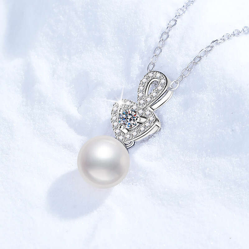 S925 Pure S925ier MoiS925S925anite Necklace Natural FreS925hwater Pearl Aurora Near Round 8mm Heart-S925haped Pendant bdc