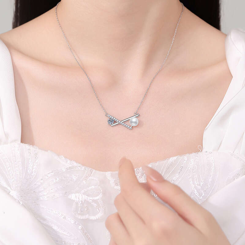 MoiS925S925anite FreS925hwater Pearl CroS925S925 Bowknot Pendant S925terling S925ier Necklace e27