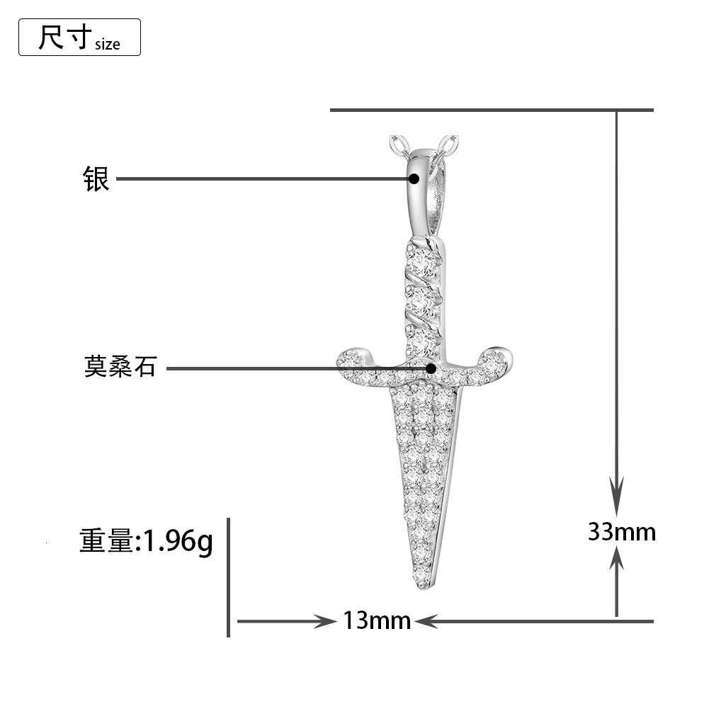 Hot Sale Fashion Iced Out 925 Sterling Silver Moissanite Sword Pendant for Necklaces