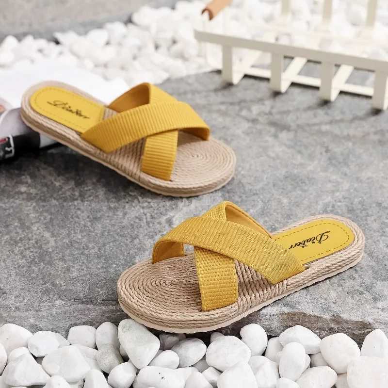 Ladies New Slippers Summer Cross Drag Fashion Hemp Rope Outer Wear Slippers Casual Sandals and Slippers W250704