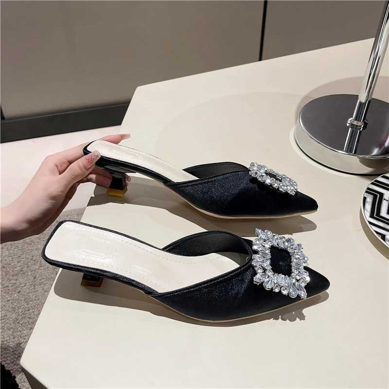 New Womens Shoes New Mules Womens High Heels Fashion Wedding Pumps Women Rhinestone Pointed Toe Sandals Ladies Shoes W250704