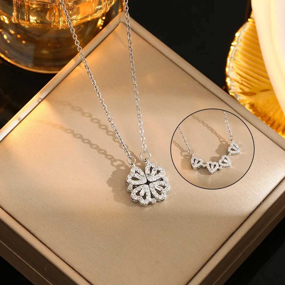 Love Magnetic Pendant Necklace Ladies Clover Necklace Heart Shaped Heart Necklace Lucky 4 In 1 Love Pendant Jewelry Gift Y250704