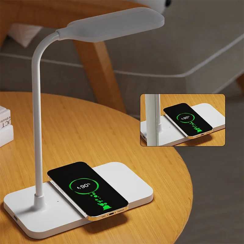 Wireless Charger LED Desk Lamp USB Plug-in Port Bedside Night Light Touch Dimmable Eye-Caring for Desktop Gaming Reading Home XJ250703