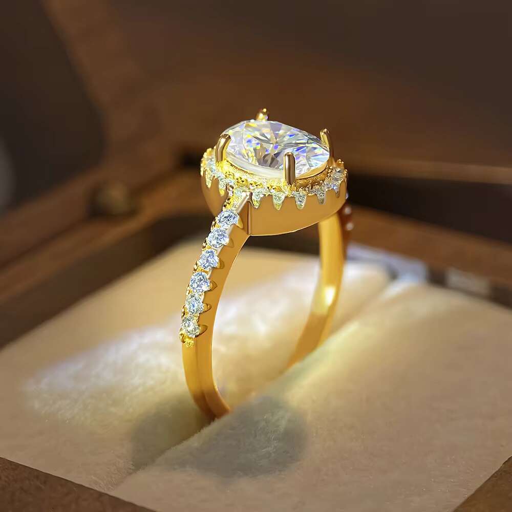 Classic VVS Moissanite 925 Sterling Silver Engagement Ring Womens Oval Cut Jewelry