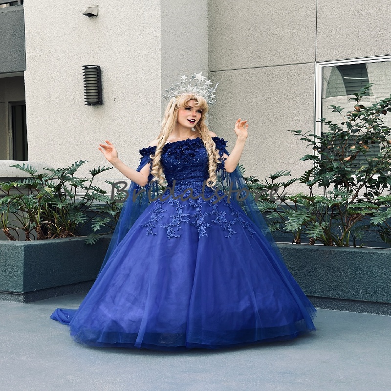 Elegant Blue Flowers Quinceanera Dress 2025 Cap Sleeve Lace Cinderalle Birthday Dress Sweet 16 Party Debutante Xv 15 Anos Vestio De Fiesta Princess