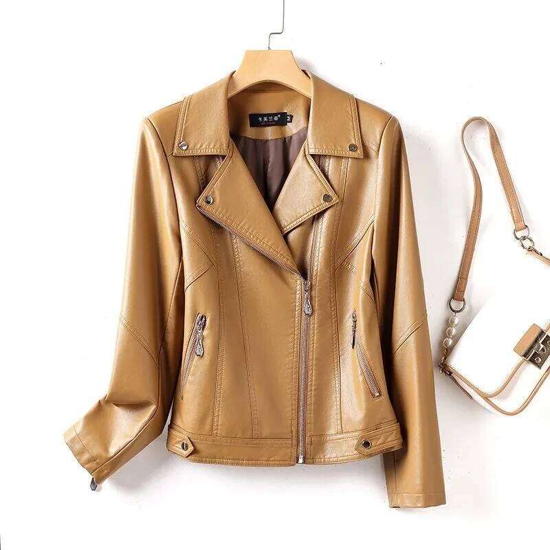SpringAutumn New Sheep Female Rivet Locomotive Slim Corium Leather Jacket Suit Collar Zipper Short Outwear