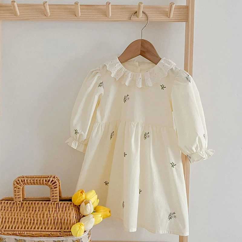 Girls Puff Sleeve Birthday Party Dress Autumn Kids Dress Vestidos Cotton Children Elegant Embroidered Flowers Dresses Clothes R250704