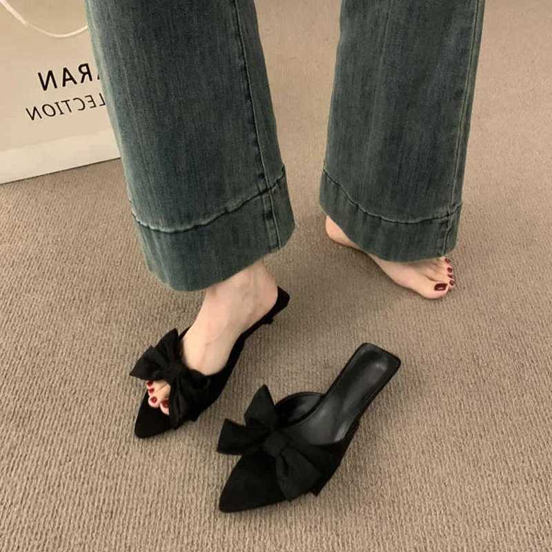 Womens Summer Butterfly-knot Low Heel Slippers Elegant Open Toe Party Dress Shoes Fashion Outdoor Ladies Slides W250704