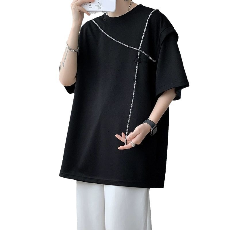 Fake Designer Short Sleeves Two-piece Short Sleeve T-shirt For Men, Summer Design Sense, Niche American Retro High Street Trendy Brand, Loose Heavywei