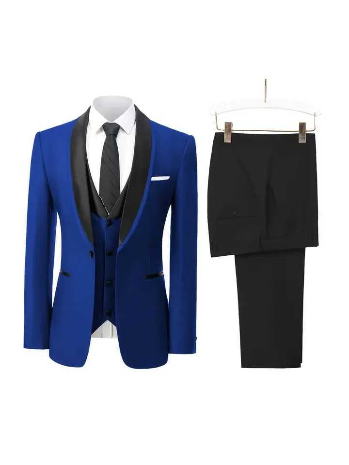 Elegant Slit Mens Suits 3 Piece Black Shawl Lapel Casual Tuxedos for Wedding Groomsmen Suits Men (Blazer+Vest+Pant) X250704