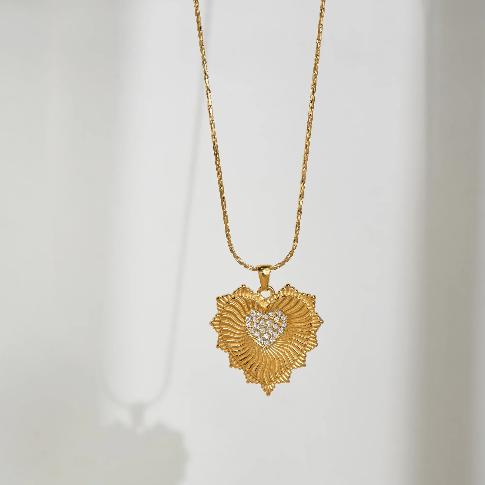 DASEIN Vintage Heart Shape Zircon Pendant Chunky Bamboo Necklace 18k Gold Plated Stainless Steel Lady Bikini Jewelry Gift 250701