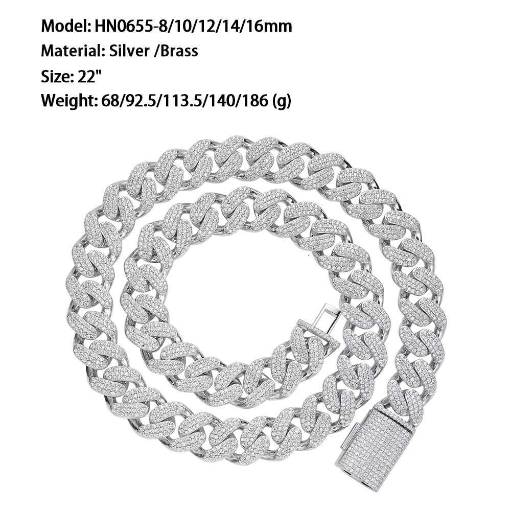 Wholesale Rapper Hiphop Jewelry 14mm VVS Moissanite Diamonds 925 Silver Miami Cuban Link Chains Necklace for Men