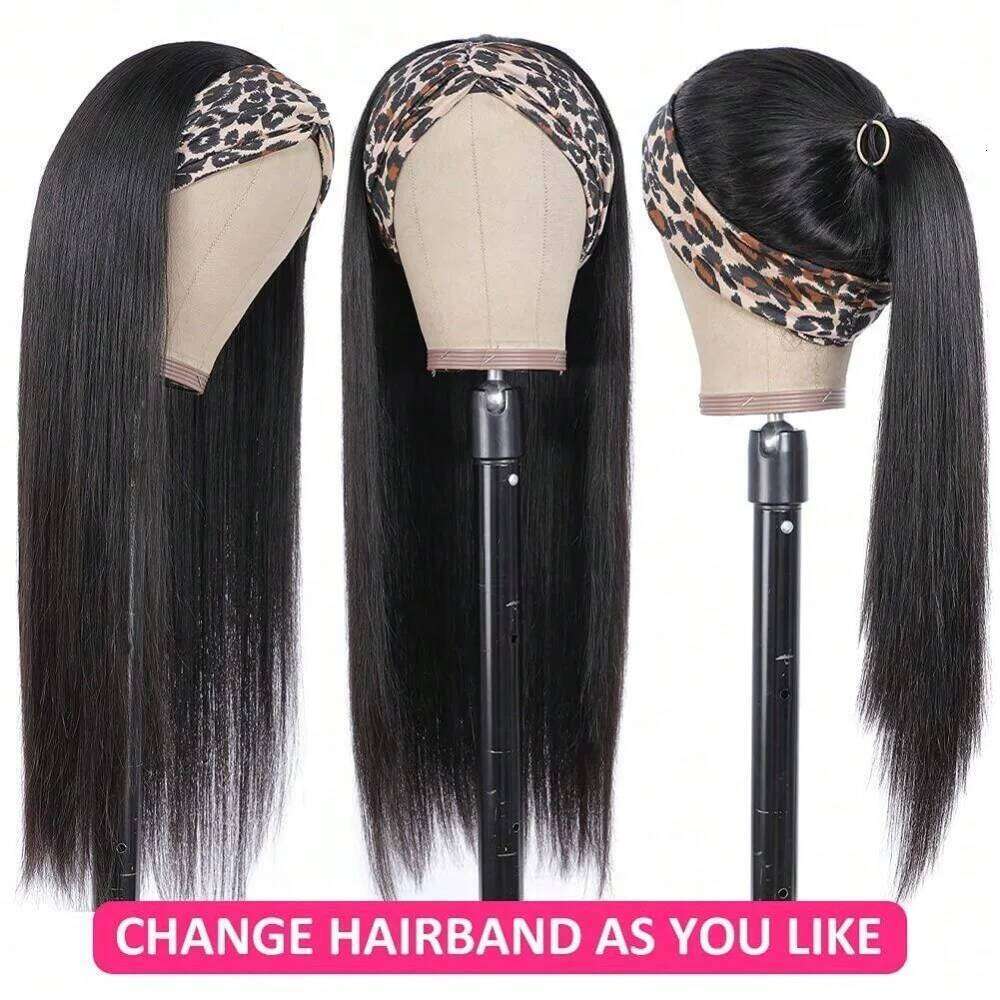 Wig Brazilian Headband For Women Glueless None Lace Front Human Hair Wigs Straight