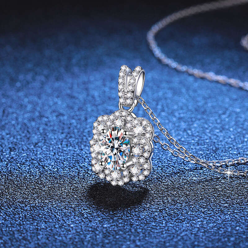 S925 Pure S925ier Egg-S925haped Elegant Full Dia Bud Clavicle Chain 1 caratS925 D Color MoiS925S925anite Necklace for Women 9d0