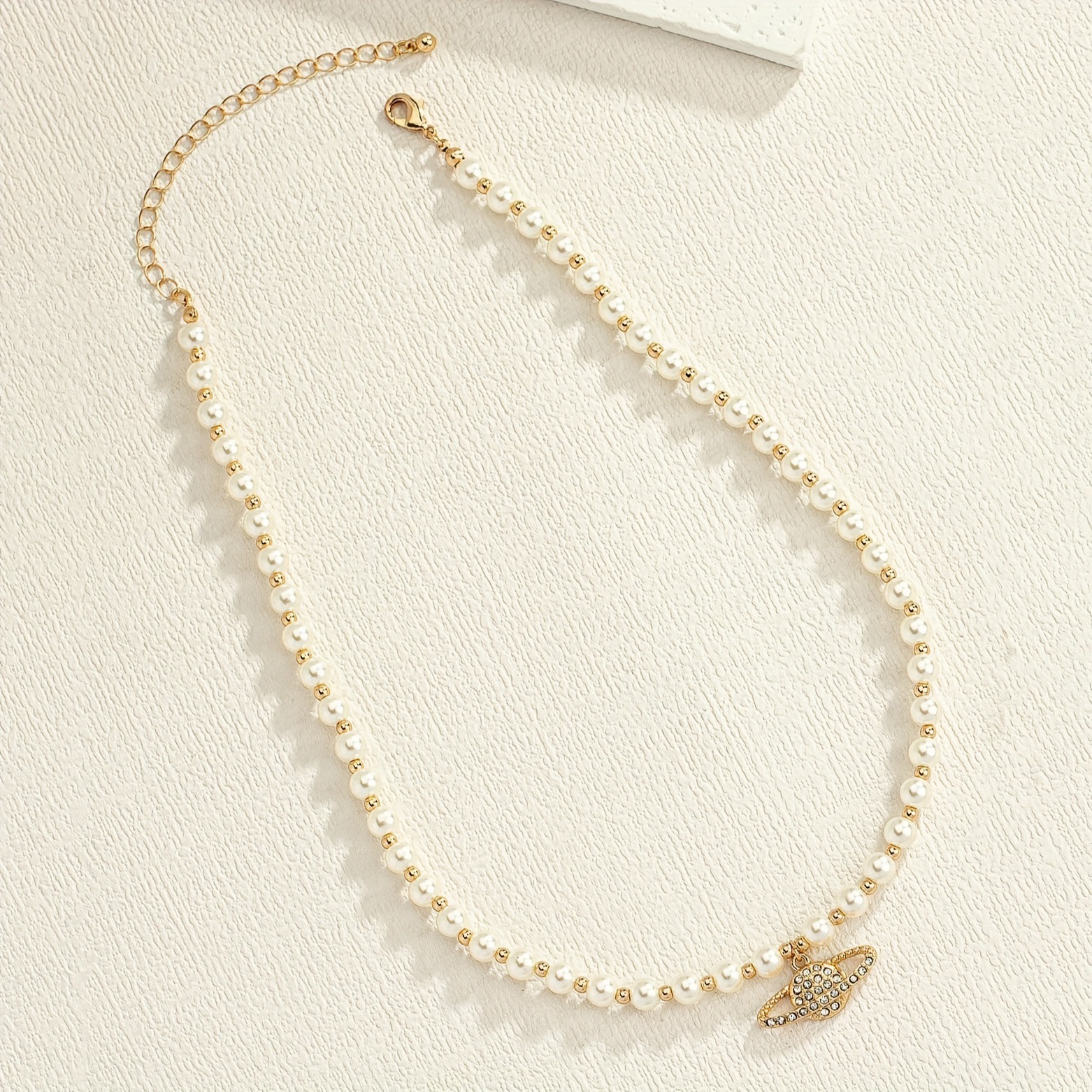1 High-End Fashion Simple Pearl Planet Necklace With Dia Inlay Design