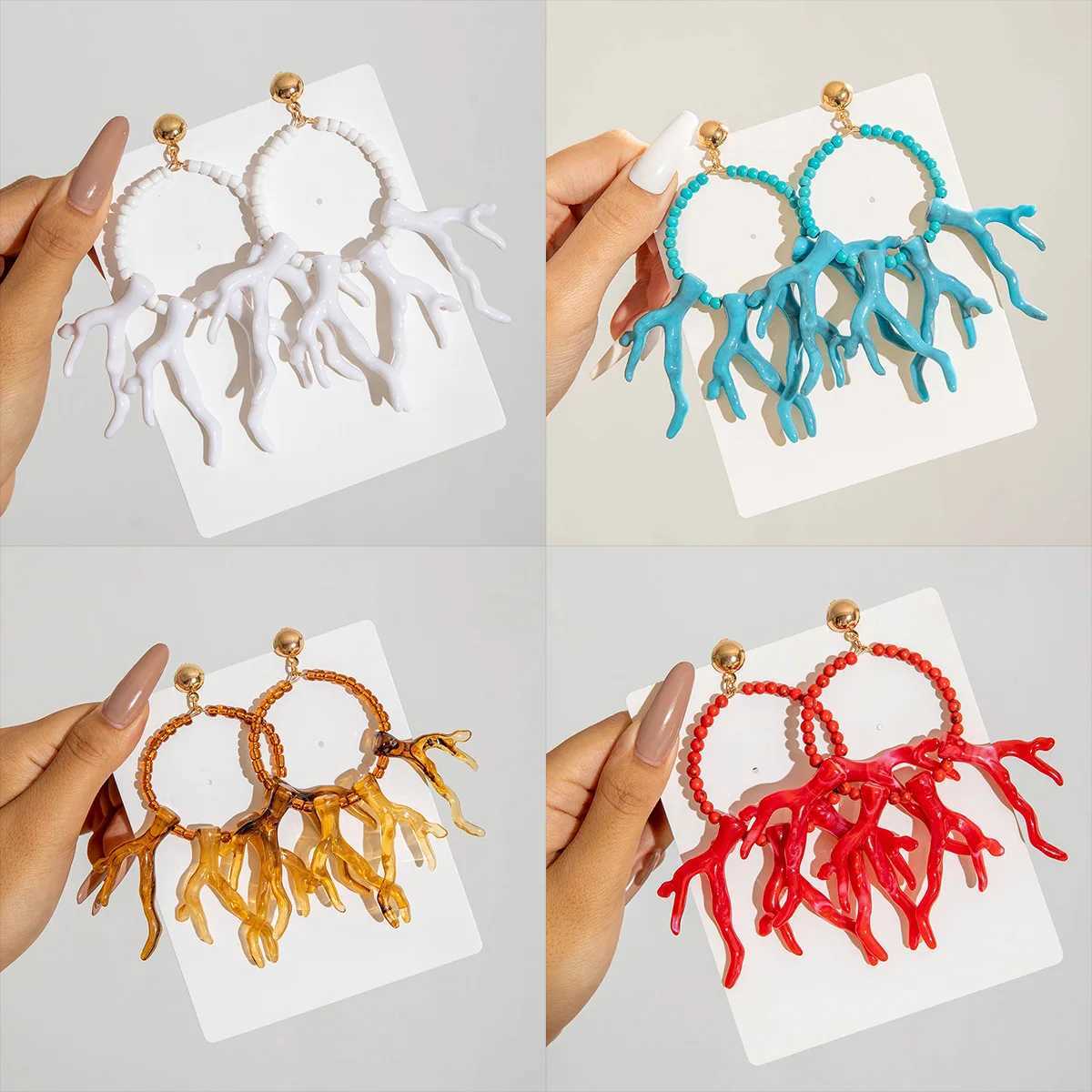 Fashion Red Coral Earrings for Women Elegant Imitation Pearls Starfish Earrings Bohemia Summer Beach Jewelry Accessory Y250704