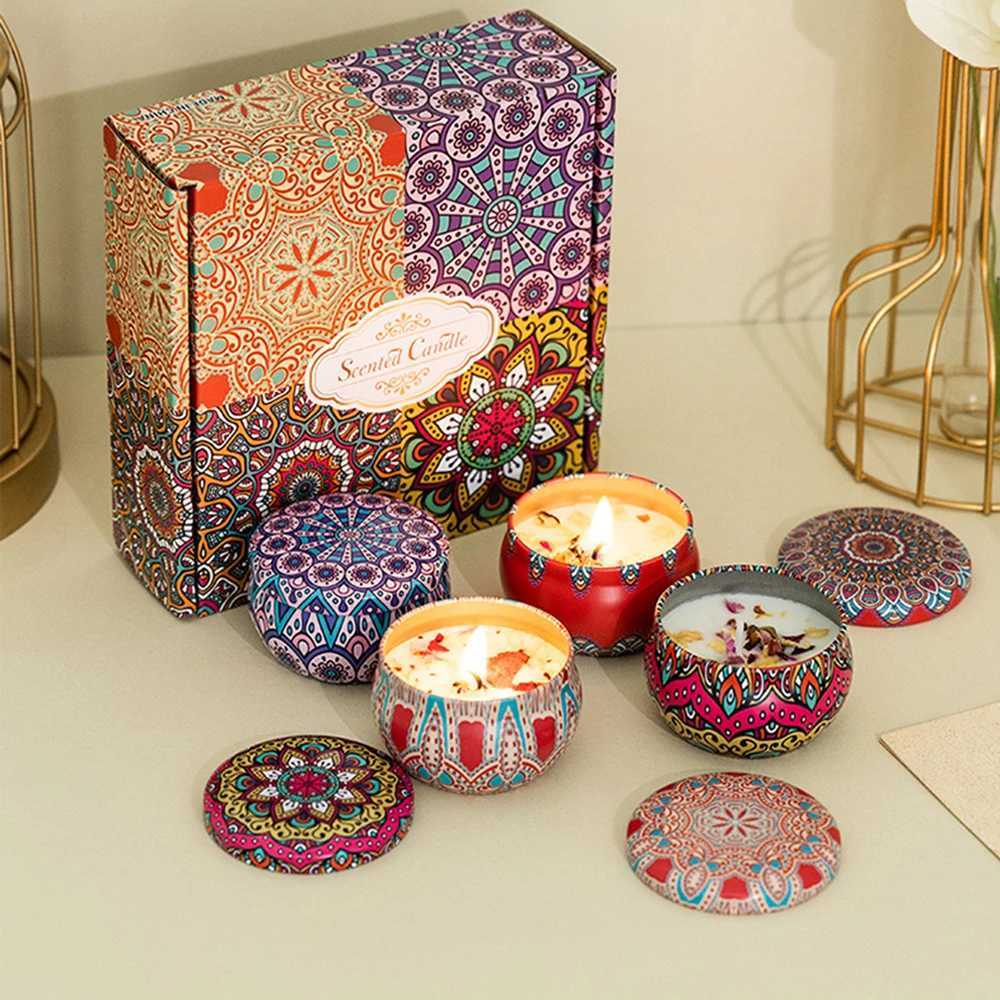 6/4pack Mixed Scented Candles Jar Vintage Flower Candle Jars Soy Wax Fragrance Candle Wedding Birthday Gift Home Decoration W250704