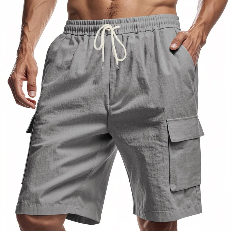 5 Color Option S-3XL Men Loose Wide Leg Shorts Summer High Elastic Drawstring Pocket Solid Color Cotton Linen Baggy Half Pants 250704