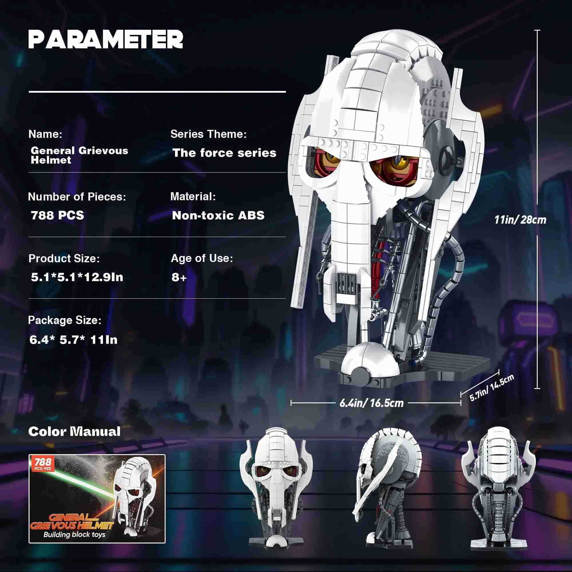 DISNEY 788pcs MOC Idea General Grievous Helmet Building Blocks Bricks Model Helmet Collection Assembling Toys for Children Adults Gift W20250704