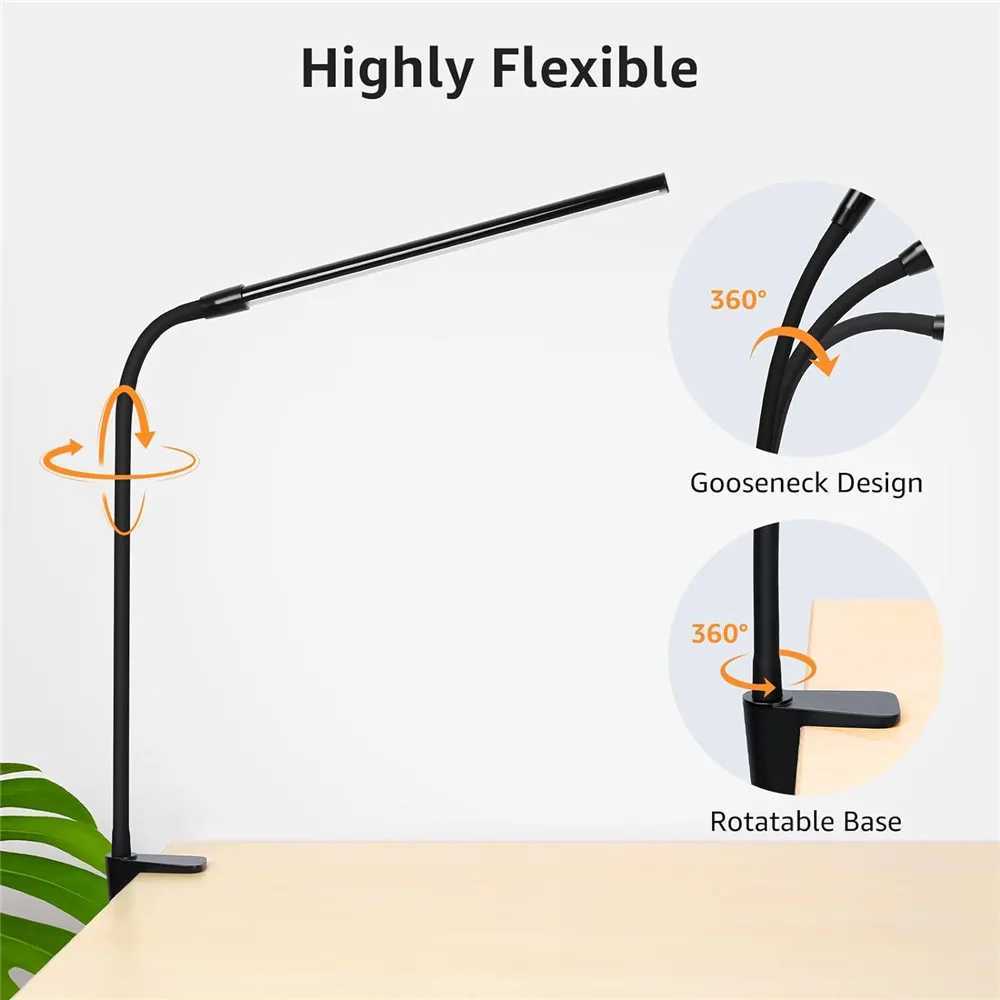 LED Desk lamp with Clamp Eye-Caring Clip Desk Lights for Home Office 3 Modes 10 Brightness Long Flexible Gooseneck Table LampsXJ250703