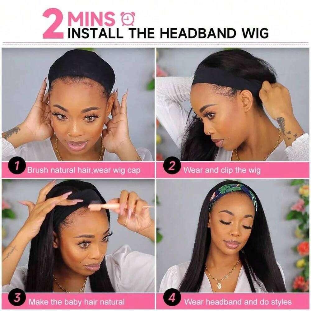 Wig Brazilian Headband For Women Glueless None Lace Front Human Hair Wigs Straight