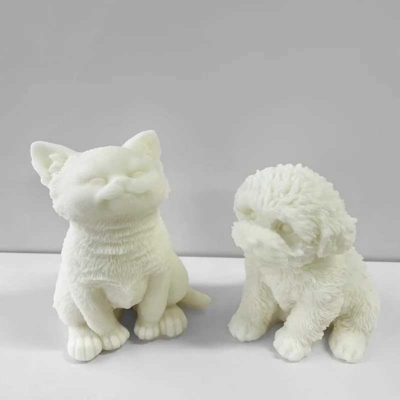3D Kitten Puppy Silicone Mold Cute Animal Sitting Cat Teddy Dog Scented Candle Plaster Ornaments Molds Home Decor Crafts Making W250704