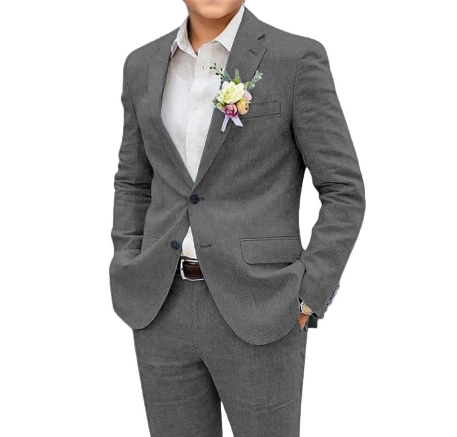 2-piece Customized Mens Suit Set Jacket Pants Spring Summer Wedding Party Home-based Costumes Linen Suit X250704