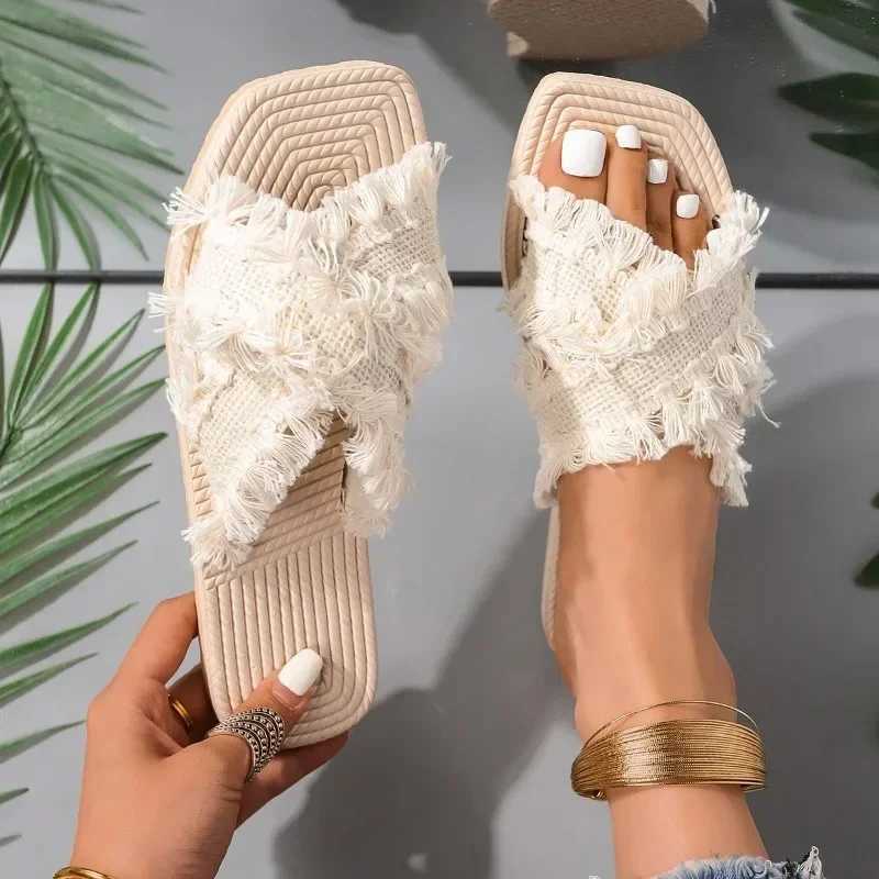 New Bohemian Resort Slippers 36-43 Womens Summer Comfort Beach Sandals Cross Tassel Sandals Slippers Women Sandals Slipper W250704