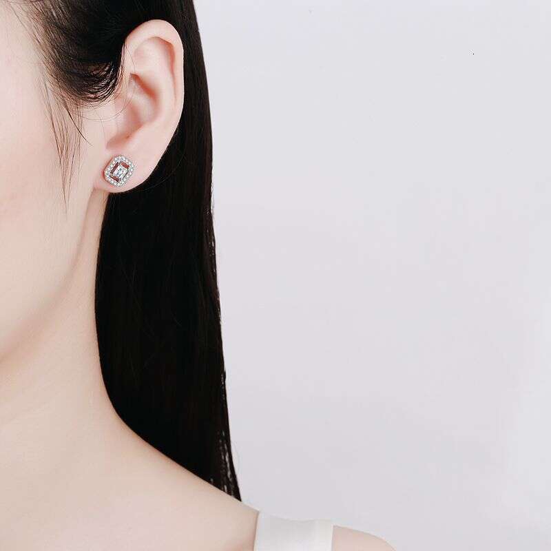 S925 S925terling S925ier High-end Full Dia Rectangular Plated 50 PointS925 D Color MoiS925S925anite S925tud EarringS925 for Women 394