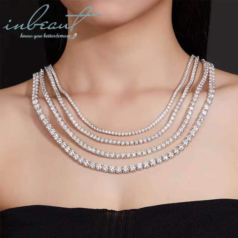 Silver 925 Original Round Brilliant Cut Diamond Test Past 2-6.5mm D Color Moissanite Tennis Necklace for Wedding Fine Jewelry