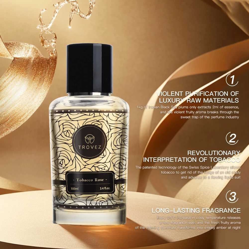 Trovez Tobacco Rose 100ml Perfume Long-lasting Fragrance Rich Unisex Perfume Scent Gifts Aroma Body Spray Perfumes for Men Women XJ250704