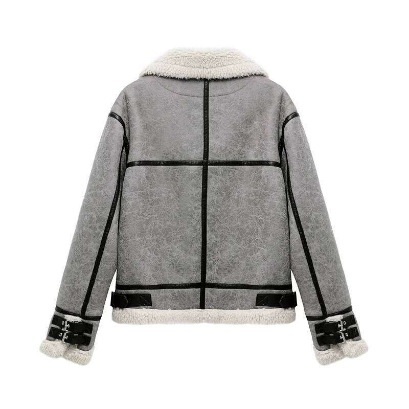 RARF 2024 New Gray Thick Lapel Fur One Fleece Double-Sided Warm Men's Motorcycle Jacket Top 250704