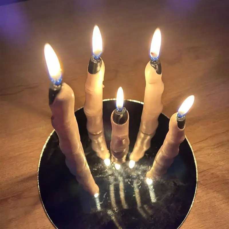 Gothic Candles Halloween Life-Size Finger Candles Novelty Scary Creepy Witch Thumb Candle With Black Nails Horror Realistic W250704