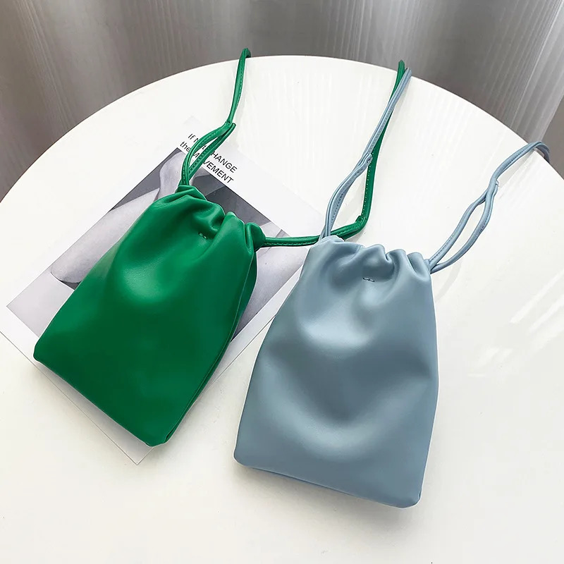 Casual Drawstring Bag Style Women Crossbody Bag Candy Color Lady Mini Bucket Bag for Mobile Phone Female Shoulder Purse Wallet 250628