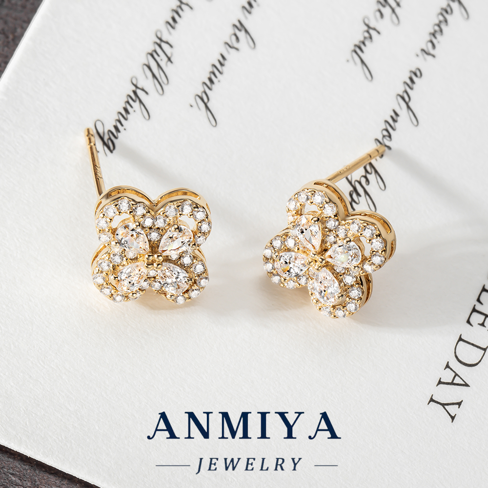 Luxury 18k Gold Plated Silver Jewelry for Women Premium 925 Clover Stud Earrings Four-Leaf Design for Gifts
