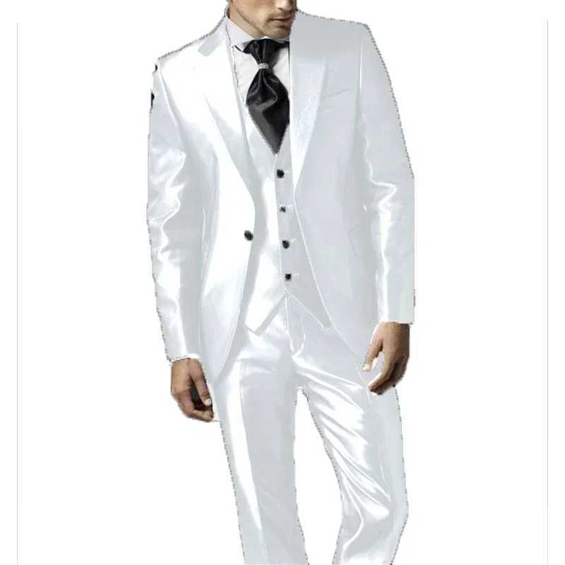2024 New Style Black Two Bottom Satin Beach Men Suit Mens Wedding Prom Suits Costume Homme 3 Pieces (Jacket+Pants+Vest) X250704
